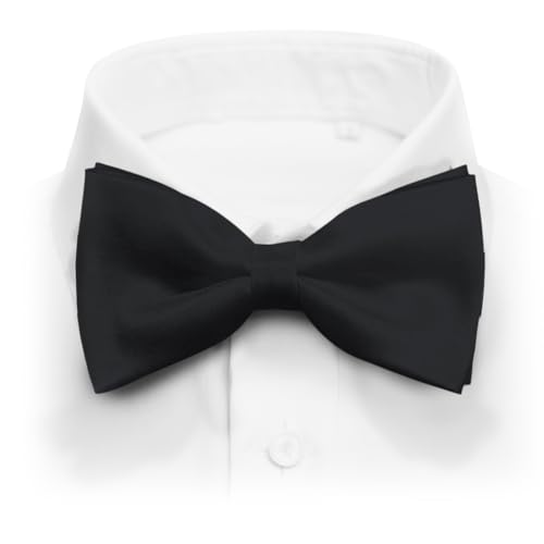 Platinum Hanger Mens Classic Pre-Tied Satin Formal Tuxedo Bowtie Adjustable Length Large Variety Colors Available (Black)