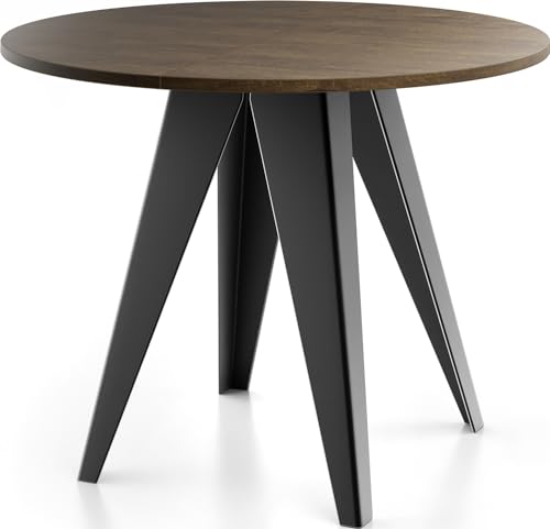 WFL GROUP Table De Salle à Manger Ronde De Style Industriel - Moderne - Extensible De 100 Cm à 140 Cm - Pieds Métalliques Noirs - Compact pour Petite...