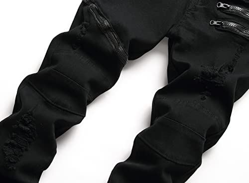 Boy's Stylish Moto Biker Ripped Distressed Skinny Fit Stretch Fashion Denim Jeans3