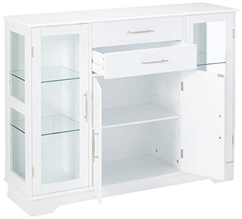 Kings Brand Furniture Kitchen Storage Cabinet Buffet With Glass Doors, White, #TOP2
