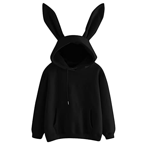 Bunny Hoodie With Ears - Kawaii Long Sleeve Animal Hoodies for Teens - Cute Solid Color