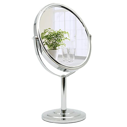 Pinkzio Tabletop Makeup Mirror, Two Sided 1X & 3X Magnifying Mirror, Magnified Vanity Mirror With 360 Degree Swivel For Bathroom Or Bedroom, Chrome Finish, Silver #TOP1