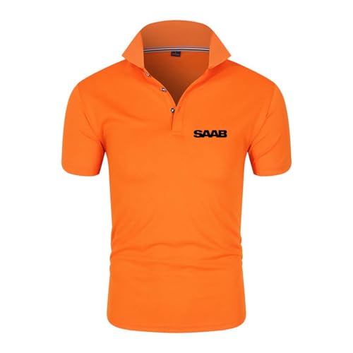 Seroni Poloshirts Für Herren Unterwäsche Für SAAB Weich Aktiv Halbe Ärmel Leichtes T-Shirt Mit Kragen Bedruckt Oberteil Kleidung Knöpfe Schlichtes Kurzärmliges-Orange||XL