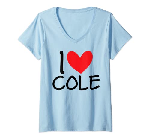 Mujer I Love Cole Nombre Corazón Personalizado Hombres Guy BFF Amigo Él Camiseta Cuello V
