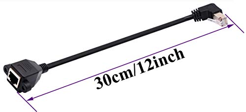 Aaotokk Cat 6 Ethernet Cable 90 Degree Down Angle Rj45 Male To Female Shielded Ethernet Network Connector Screw Panel Mount Extension Cable For Router, Modem (30Cm/1Ft Down) #TOP1
