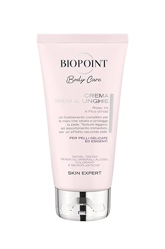 Biopoint - Crema Mani & Unghie, Arricchita con Fico D'India e Rosa, Idrata e Protegge, ad Assorbimento immediato, Crema mani per Pelli Delicate, 75ml