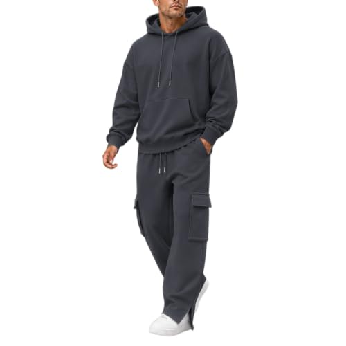 CSVBVSQ Mens Sweat Suit,Men Sweatsuits Sets Zip Up & Pullover Sweatshirt And Cargo Sweatpants 2 Piece Track Suit Sweatsets Baggy Fall Winter Outfits(Dark Gray,3X-Large)
