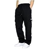 Cargo Sweatpants for Men Summer Open Bottom Men's Cargo Pants Drawstring Elastic Joggers Black Sweatpants Mens Baggy with Multi Pockets Hiking Mens Work Pants Black 4XL