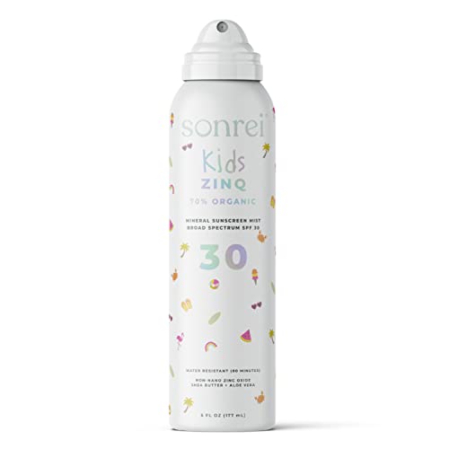 Sonrei Kids ZinQ™ Organic Mineral Mist Sunscreen | SPF 30, Broad Spectrum, Water-Resistant | Vegan, Eco-friendly (6 Fl Oz (Pack of 1))