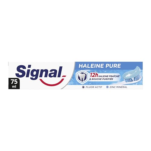 Signal - Dentifrice Haleine Pure - 12h d'haleine fraiche - Bouche purifiée - 95% d'ingrédients d'origine Naturelle - 75ml