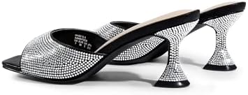 DREAM PAIRS Women’s Clear Heels Square Toe High Stiletto Mules Slip on Wedding Dress Heel Sandals,Size 8.5,BLACK-RHINESTONE,DHS215-2 | Image 2