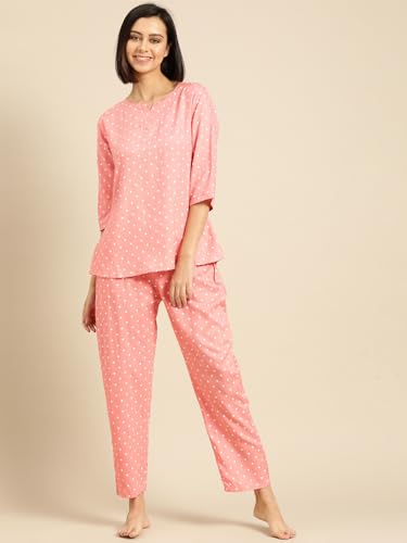 Image of Ichaa Women's Rayon Night Suit Printed Top & Bottom Set