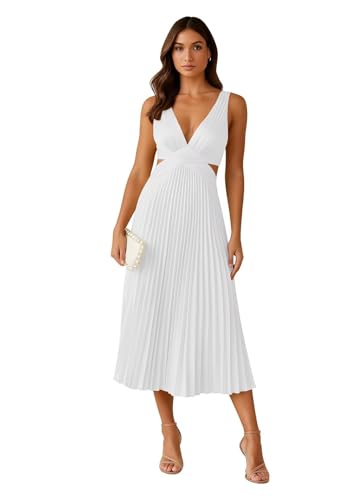 Dessiny Women’s Satin Pleated Bridesmaid Dresses Long 2025 V Neck Maxi Cocktail Party Dress DE519