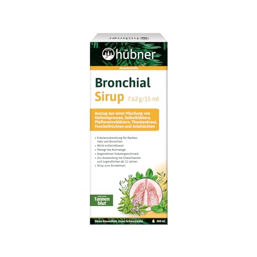 hübner® Bronchial-Sirup – Mit Thymian & Salbei, unterstützt die natürliche Reinigung der Atemwege, ohne Alkohol, Laktose & Gluten, ideal für Hals & Bronchien in der Erkältungszeit, vegetarisch