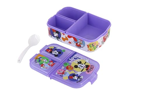 Image of SKi Homeware Plastic SKI Trio 3 Compartment Bento Lunch /Snack Box for your kids' School, Picnic, Sports - For return Gifts or Party Favours- Mickey, Multicolor