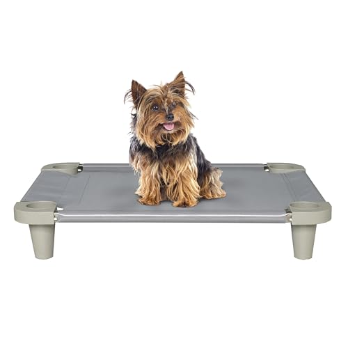 Acrimet Cooling Elevated Pet Dog Bed Cot for Small Dogs, Washable and Breathable Mesh Fabric, Stainless Steel Frame, Indoor & Outdoor Use, (Size: 26”x 20”) (Gray Color) (1 Unit)