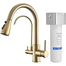 GIMILI 3 in 1 Gold Kitchen Faucet with Under Sink Water Filter System, Reduces Lead, Chlorine, Bad Taste & Odor, Kitchen Sink Faucet with Drinking Water Faucet