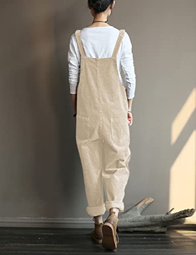 Lentta Fall Fashion Corduroy Overalls For Women Adjustable Straps Bib Corduroy Jumpsuit(Beige-M) #TOP3