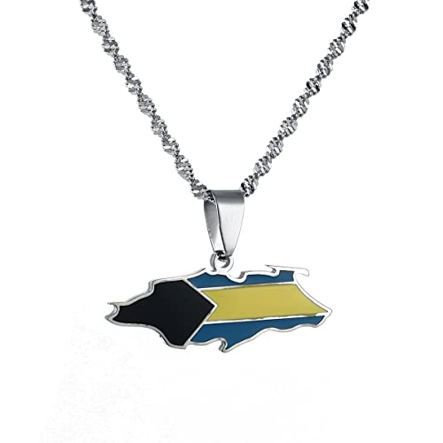 Yongkan Jewelry Stainless Steel Bahamas Nassau Island Map Flag Jewelry For Women Men (silver)