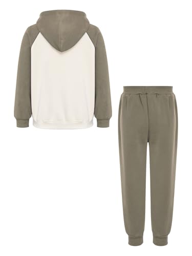 Image of YiZYiF Kids Boys Fleece Lined Sweatshirts Outfit Long Raglan Sleeves Hoodie And Jogger Pants Activewear Set
