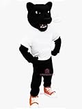Black Panther in White Shirt Mascot Costume Adult Size for Men & Women with Built-in Fan Inside the Head
