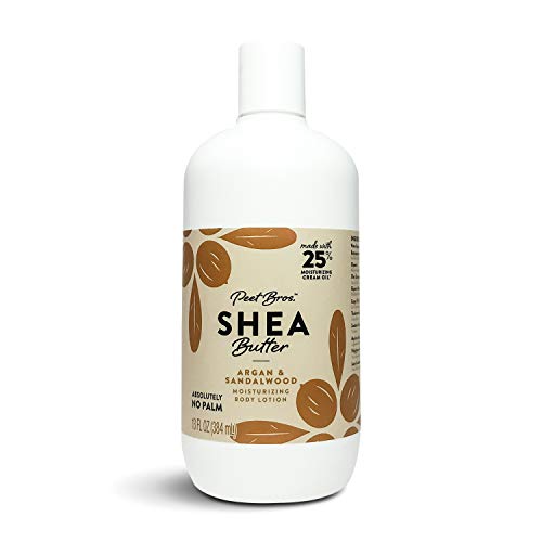 Peet Bros. Palm Oil-Free Shea Butter Moisturizing Body Lotion, 13oz / Absolutely No Palm Oil, Sulfate-free, Paraben-free (Argan & Sandalwood)