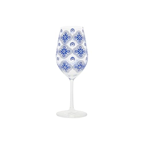 Pavilion Gift Company- Blue - 16 oz Wine Glass Mediterranean Summer Vibrant Wine Lover Vineyard