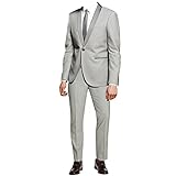 HBDesign Men 2 Piece 1 Button Shawl Lapel Slim Fit Suit Formal Light Grey 35R
