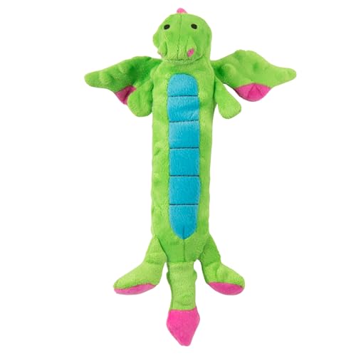 goDog Dragons Skinny Squeaky Plush Dog Toy with Chew Guard Technology, Durable Fabric & Squeaker for Active Play, Green, Small