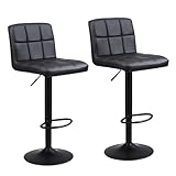 Lennox Furniture Swivel Bar Stools Set of 2, Bar Chairs Adjustable Height Bounded Leather Counter Height Barstools and Sturdy Metal Handel Kitchen Island Stool Black