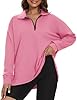 APEIYU Womens Oversized Sweatshirts Side Slit Pullover Long Sleeve Tops Casual Lapel Zipper Sweatshirts Light Pink XXL #2