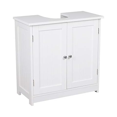 BELIWIN Bathroom Under Sink Cabinet White, Floor Standing Cupboard with Double Door, 2 Layer Storage Basin Unit, 23.6 x 23.6 x 11.8 in Cover