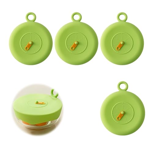 txuzong Set de 4 Tapas de Silicona Elásticas 10 cm para Alimentos - Herméticas y Reutilizables con Marcador de Tiempo - Sin BPA para Tazas, Vasos, Latas y Recipientes (Verde)