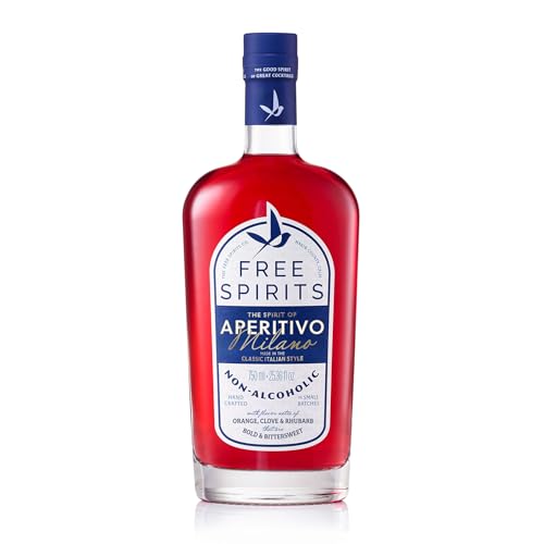 Free Spirits Non-Alcoholic Aperitivo Milano - Award Winning Bitter Red Aperitif Alternative - Low Calorie, Vegan, Gluten-Free with Vitamins - Natural Ingredients For Cocktails - 750 ml Bottle