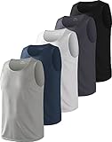 HOPLYNN 5 Pack Mesh Tank Top Herren Sportshirt Ärmelloses Shirt Fitness Achselshirt Sleeveless Funktionsshirt Männer Atmungsaktive Tanktop Schwarz Hellgrau Dunkelgrau Blau Weiß - M
