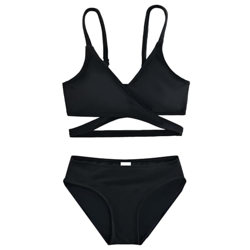 karrack Teen Girls' Swimsuits Two-Piece V-Neck Bikini Adjustable Shoulder Straps Swimsuit Kids Bikini Set
