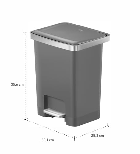 Image of Obsessions EKO 15L Plastic Step Bin with Pedal, Waste Storage Trash Can Ideal for Home, Kitchen and Office, Grey