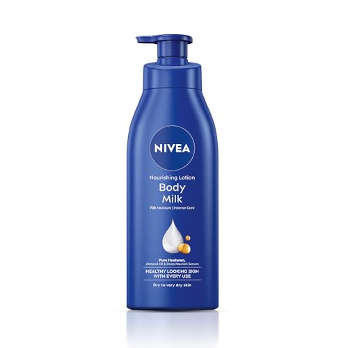 NIVEA Nourishing Body Milk 400ml Body Lotion with Hyaluronic Acid | 72Hr Hydration | Deep Moisture Care for Very Dry Skin | Enriched with Almond Oil | Smooth, Radiant & Healthy Looking Skin Care