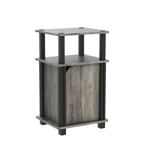 Image of Furinno Brahms 3-Tier End Side Sofa Table /Nighstand with Door, 2-Pack, French Oak /Black
