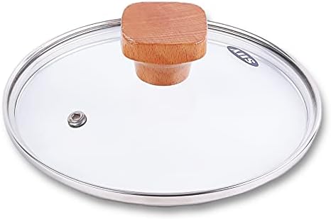 SIIY Universal Tempered Glass Lid with Square Wood Lid Knob, Replacement for Pan Pot Wok Frying Pan Skillet Slow Cooker Pressure Cooker Cover, 11.0"/28cm, Clear, BPA Free, Washer and Oven Friendly