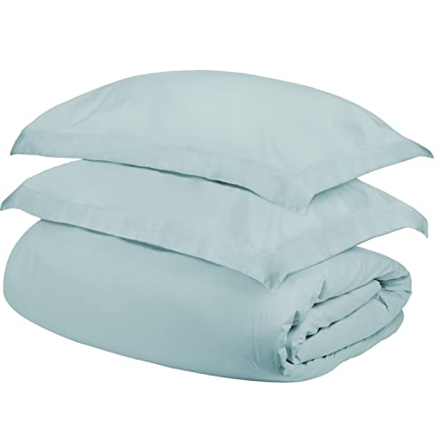 Édredon 229x234 cm en coton 3 pièces bleu clair uni lit 2 personnes