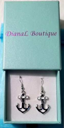 DianaL Boutique Beautiful Silvertone Nautical Anchor Earrings Enameled Gift Boxed Fashion Jewelry3