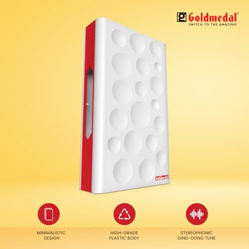 Image of Goldmedal Curve Plus 203053 Plastic G-Spot Stereophonic Ding Dong Door Bell (White and Red) | for Home, Office, Hotel Rooms | Durable Build | Easy Installation