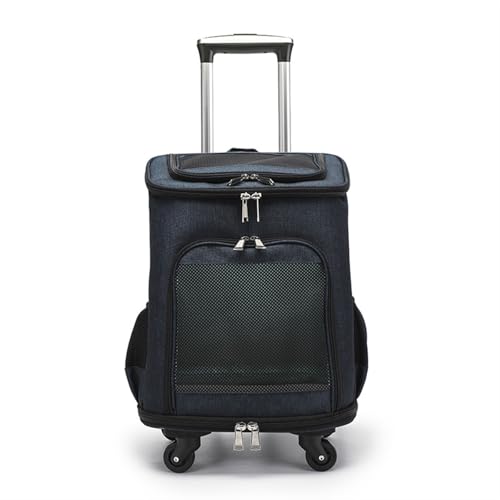 BAMFY Hundebuggy Rucksack Für Kleine Hunde, Katzen Und Welpen, Pet Stroller Mit Rollenden Rädern Und Mesh-Belüftungsfenstern Tragbar Katzen-Rucksack Für Reiseträger(Schwarz)