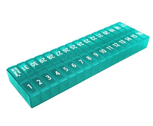 Image of Once-a Day Monthly Pill Organizer Removable Lid for Easy Loading - Large Compartment Pill Box Medications for Entire Month Plus a Compartment for Extra Pills BPA Free