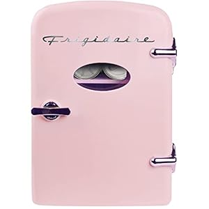 Frigidaire Pink Mini Personal Fridge Cooler, 1 Gal Capacity fits Six Cans, Includes Plugs for Home Outlet & DC Charger – 9.84″D x 7.09″W x 10.35″H