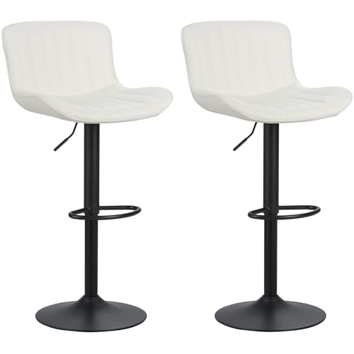{Taburetes Altos de Cocina Blanco y Negro Taburetes Altos Brigros We Home – Juego de 2 taburetes de Bar Altos Ajustables de Piel sintética, Taburete de Cocina Giratorio 360°,...