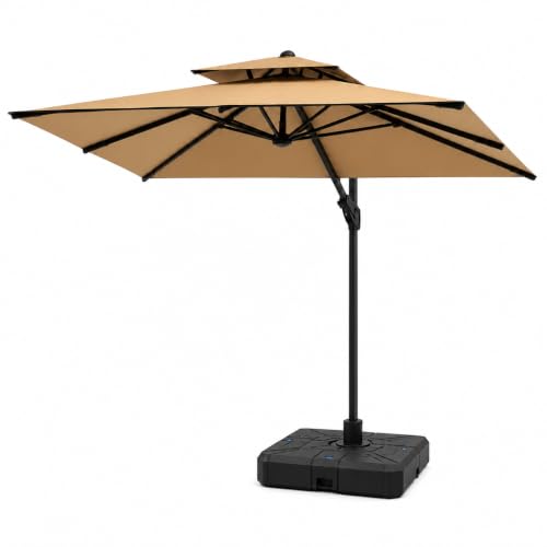 Image of Invezo Outdoor Garden Patio Umbrella (360 degree rotating feature with Base) 8.2 x 8.2 sq ft Terrace /Balcony /Lawn Heavy Duty Shed (White)
