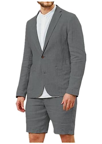 Linen Mens Suits (Blazer+Shorts) Slim Fit Blazer Wedding Grooms Tuxedo