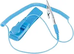 Pulseira AntiEstática Profissional Esd Sem Fio Ajustável Aterramento Segurança Contra Descargas Acidentais Com Garra Jacaré E Plug Banana Cor Azul